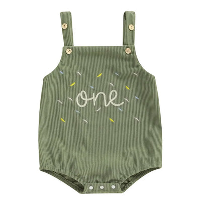 Baby ersten Geburtstag Stram pler, ärmellose Knopf verschluss Buchstaben Bodysuit lässige Overalls für Mädchen Jungen