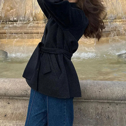 Winter warme Schnürung Damen mantel einfarbig Vintage Einreiher Mantel Mode Herbst Damen jacken neue Retro-Oberbekleidung