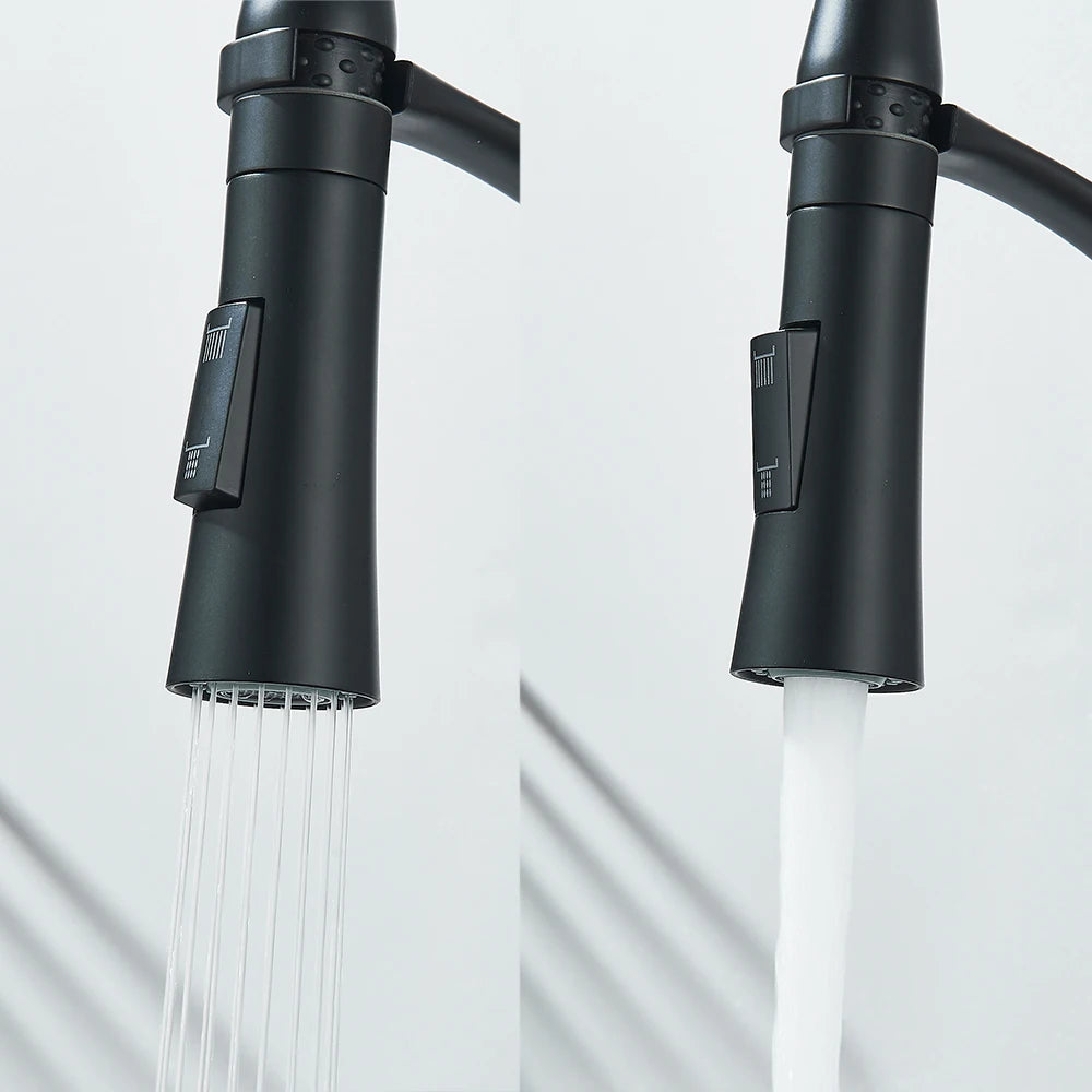 Black Rubber Kitchen Faucet Mixer Tap Rotation Pull Down Stream Sprayer Taps Hot Cold Water Tap One Handle Kitchen Tap