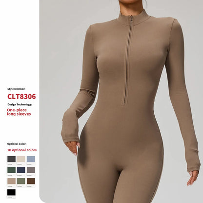 Tianyi High-Intensity Fitness Long-Sleeve Yoga Bodysuit Sensation Tight-Fitting Sportswear for Women Made in China.