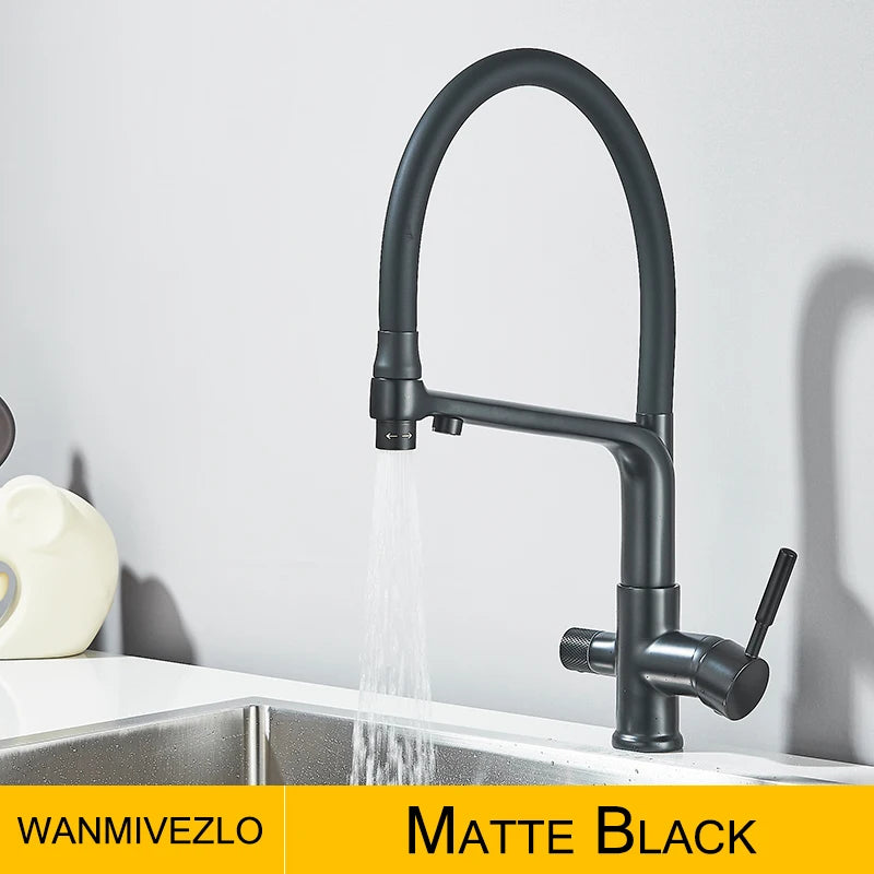 Drinking Water Kitchen Faucet Pull Down Sprayer 360 Rotate Mixer Tap Deck Mount Filtered Water Tap Hot Cold Water Crane