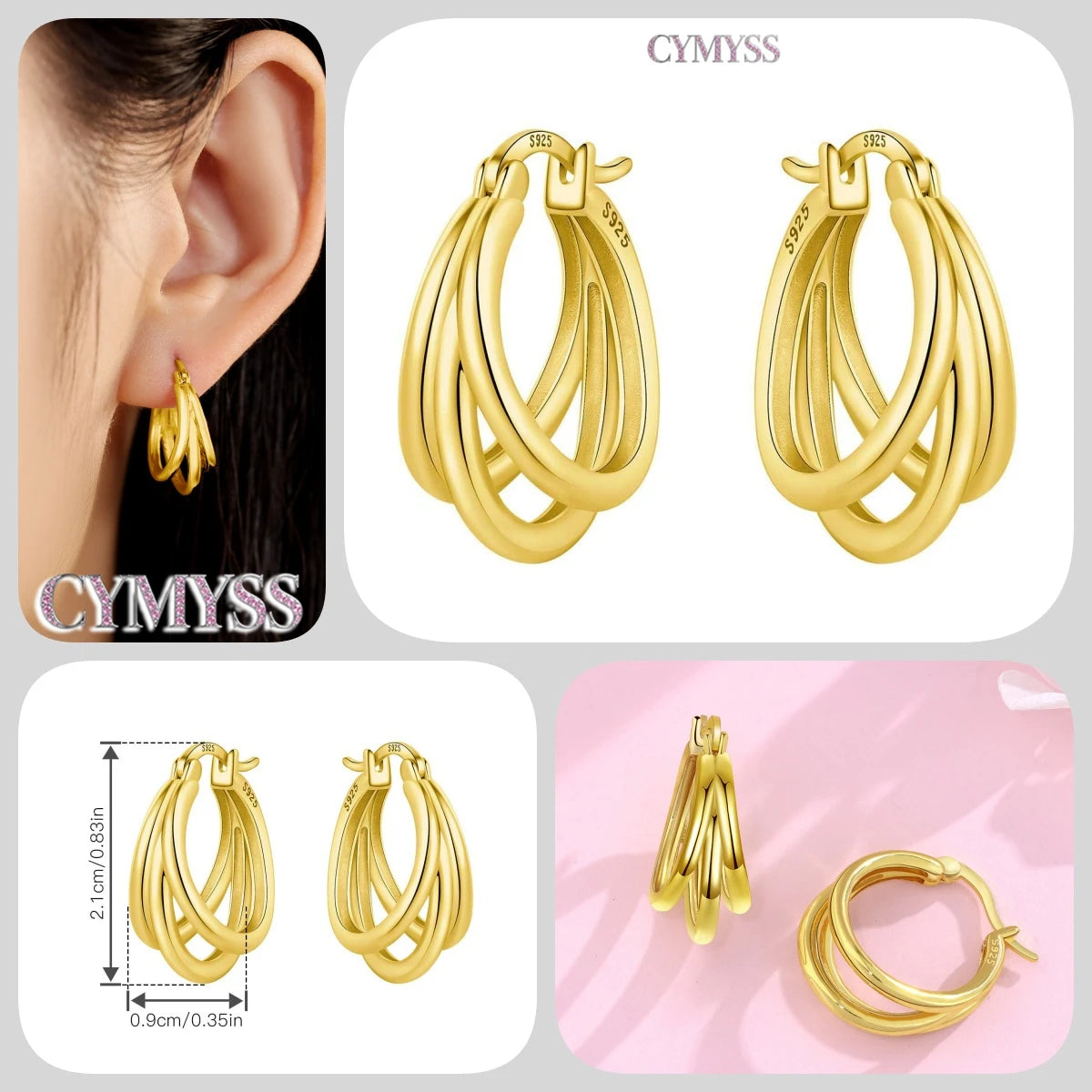 Original 2025 S925 Sterling Silver Zircon 18K Gold Lining Vintage Hoop Earrings for Women Birthday Party Wedding Gift Jewellery.