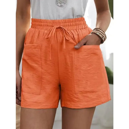 Women's High-waisted Loose-fit Solid Color Casual Shorts Pocket Bell Bottoms.