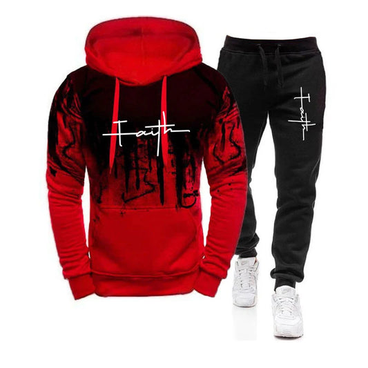 Spring Autumn Men's 2Pcs Suit Sweatshirt Splash Hoodies+Tracksuit Pants Casual Fitness Male New Sportwear Men Clothing.