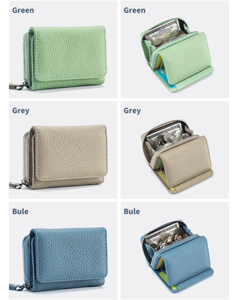 Genuine Leather Women Wallet Small Zipper Coin Wallet Female Short Cow Leather Women Purse RFID Card Money Bag Gift for Women.