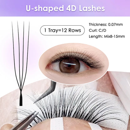 SEEDEW U Shaped 2D/3D/4D/5D Eyelashes Extension Premium Soft False Eyelashes Premade Fan U Lashes.