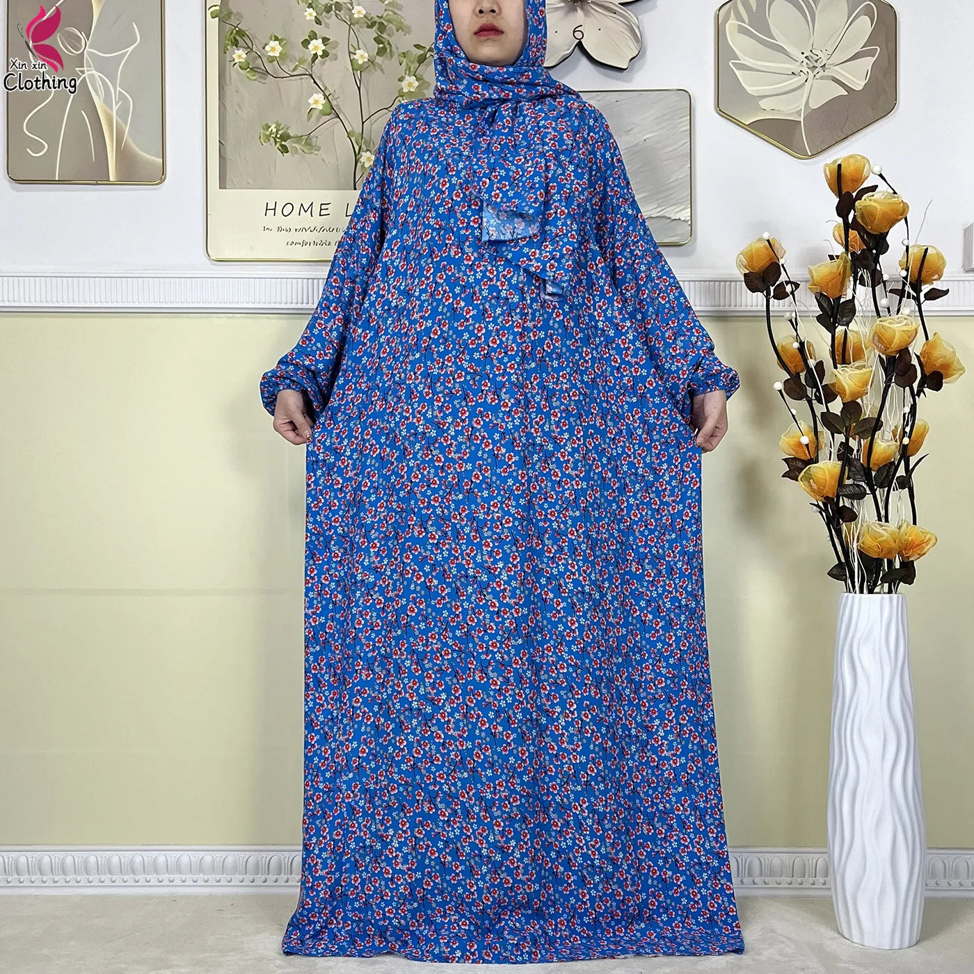 2025 New Muslim Abayas For Women Ramadan Prayer Garment Dubai Middle East Femme Robe Cotton Loose African Dress Turban Attached