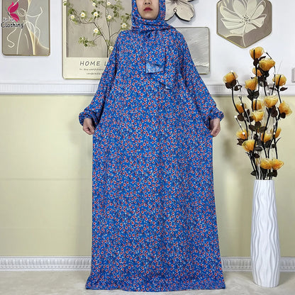 2025 New Muslim Abayas For Women Ramadan Prayer Garment Dubai Middle East Femme Robe Cotton Loose African Dress Turban Attached