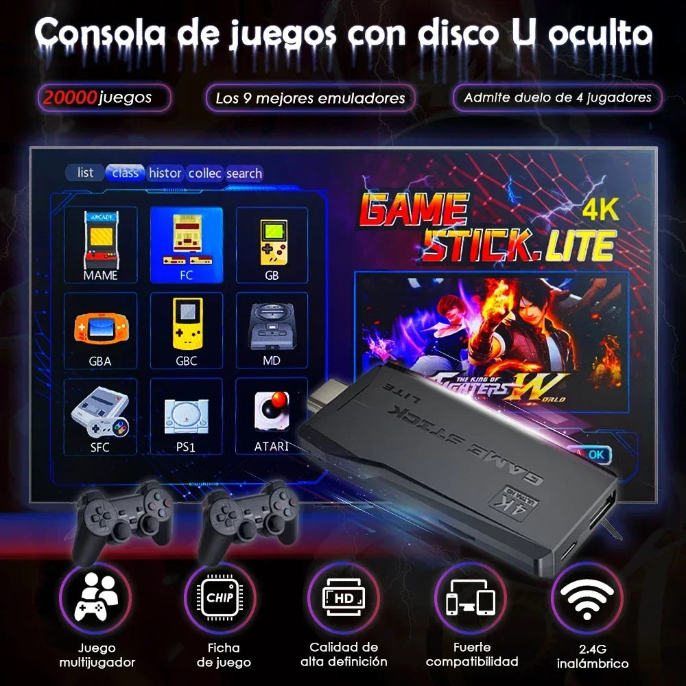 Retro Video Game Console Stick M8 Wireless Controller 4K 20000 Emulators 9 Built-in Games PS1 Compatible Gift for Kids.
