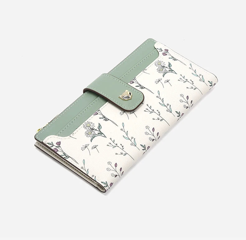 FOXER New Women's Long Wallet Fashion Multi-card Clutch Slot Card Holder Signature Versatile PU Floral Wallet Zipper Coin Purse.