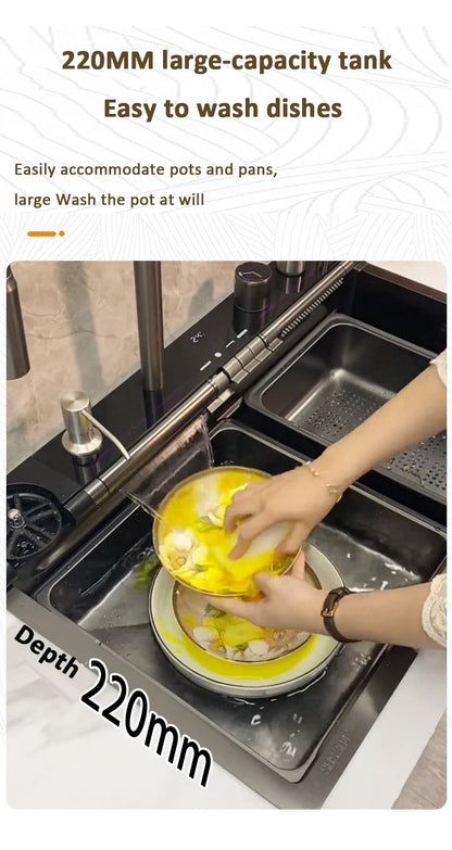 Blue Whale Dragon Rain Digital Display Large Single Sink Faucet with Integrated Multifunctional Atmosphere Light