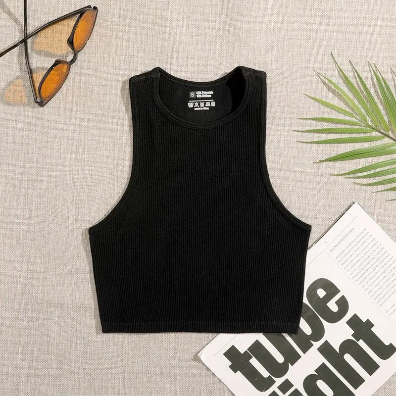Yoga Weste Frauen Gym Sport Schwarz Weiß Crop Tops Nahtlose Streetwear Rippe Stricken Workout Atmungsaktive Tank Top Weibliche Ohne Pads.