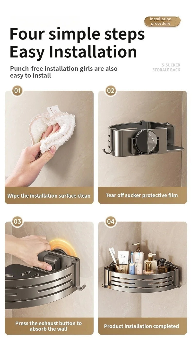 Saugnapf perforationsfreier Raum Aluminium Badezimmer Lagerregal Badezimmer Dreieckskorb Wandaufhänger Badezimmer Eckaufbewahrung