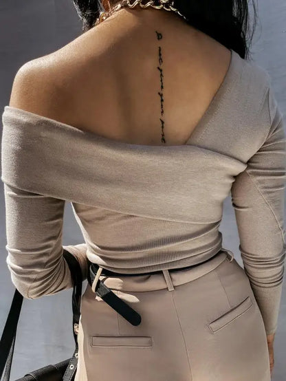 Women Blouse Shirt New Long Sleeve Skew Collar Sexy White Blouse Shirt Women Tops Blouses Shirts Blusas Blusas Para Mujer S671.