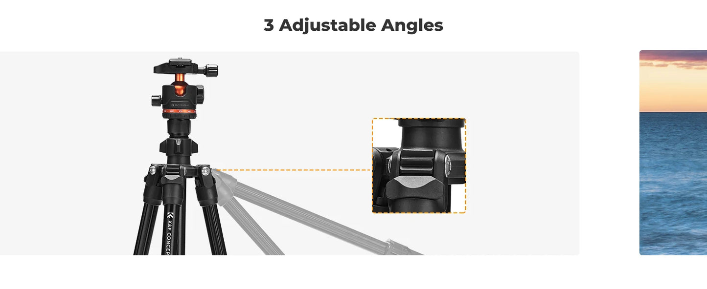 K&F Concept 178cm Lightweight Camera Tripod Cellphone Clip Travel DSLR Tripod for Nikon Canon Camera Outdoor Live Streaming Vlog.