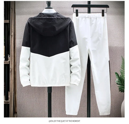 New Men's Sportswear Set Casual Loose Fit Sweatpants with Drawstring Two-Piece Korean Style Autumn Collection.