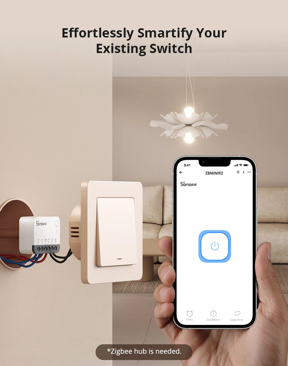 SONOFF ZBMINIR2 Extreme Zigbee Smart Switch Detach Relay Externer Schalter Fernbedienung über eWeLink, kompatibel mit Zigbee Hub.