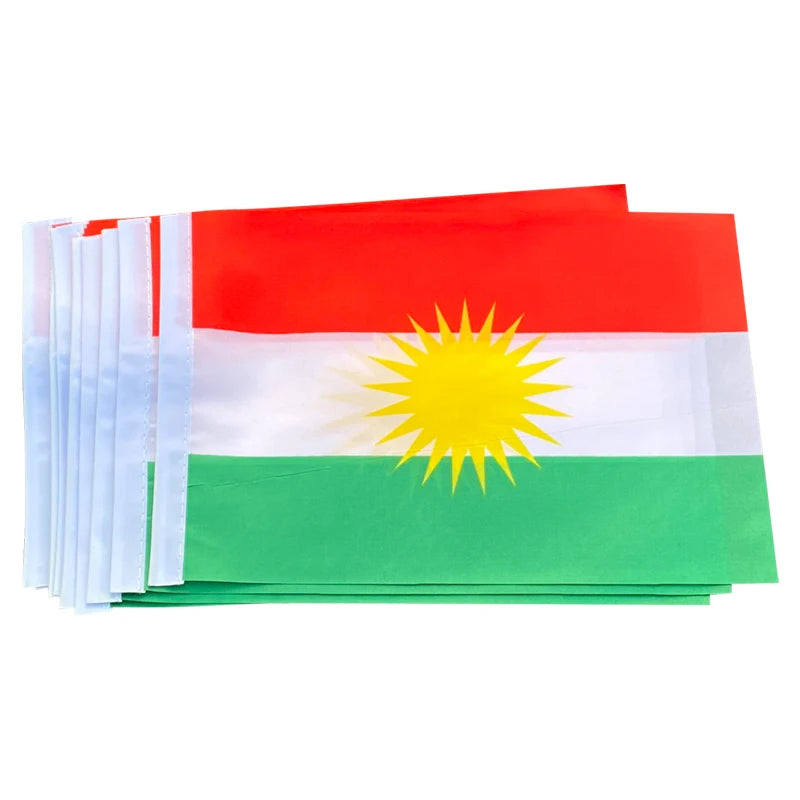 xvggdg  100pcs 14 * 21cm  plastic Stick Kurdish hand flag   waving  National   Kurdistan   banner.