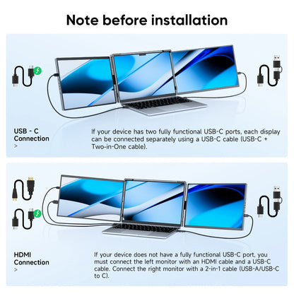 Dopesplay 14.1 inch Triple Screen Extender for Laptops 1200P FHD IPS Type-C Dual Portable Monitor For Macbook Chrome Up to 17.3.