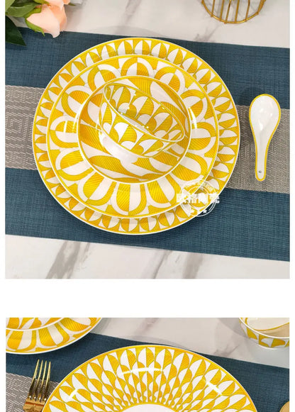 European style tableware, bone china, geometric creativity, home style steak plate dining plate, sunshine cup and plate set gift.