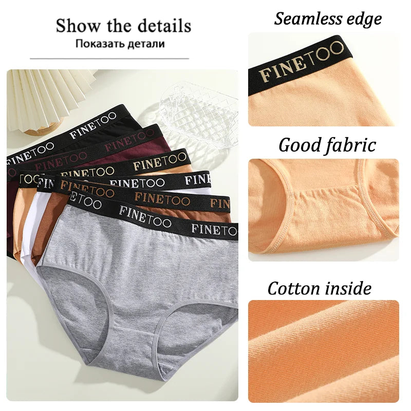 Finetoo 6Pcs/Set Women's Seamless Cotton Briefs Women Plus SizePanties Breathable Underwear Female Low Waist Soft Lingerie S-XXL.