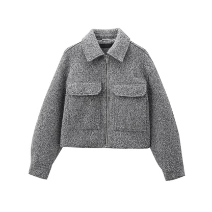 TRZA-Kurzjacke mit Taschen für Damen, Langarmmantel, Reißverschluss vorne, Damenoberbekleidung, schicke Oberteile, Mode