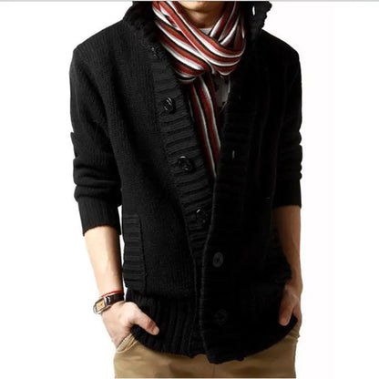 Jackets Apricot Knitted Cardigan Male Solid Color Thick Men's Sweaters with Pockets Streetwear Casual Long Sleeve Cashmere Open.