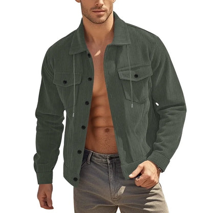 Men's Corduroy Jacket Stand-up Collar Slim Fit Retro Multi-pocket Workwear Commuter Coat for Spring And Autumn