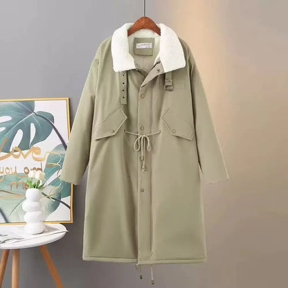 Daunen-Baumwoll-Parkas-Jacke für Damen, mittellang, über dem Knie, 2025, neue koreanische lockere Mode, Winter, gepolstert, weiblich, verdickt