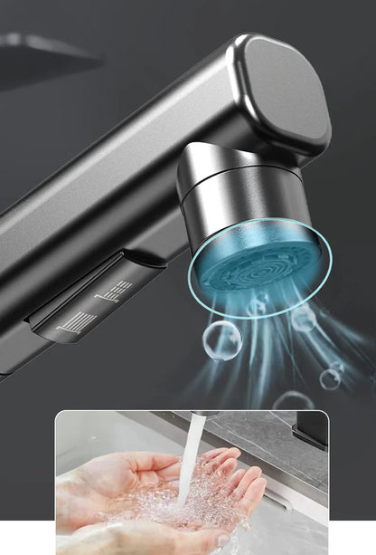 Pull Out Bathroom Faucet Hot and Cold Water Mixer Basin Sink Three Mode Water Outlet Faucet Washbasin Tap