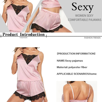 Spitze Pyjama Sets Frauen Pijama Mujer Strap Ärmellose Sexy Nachtwäsche Kurze Dessous Set Weibliche Nacht Tragen.