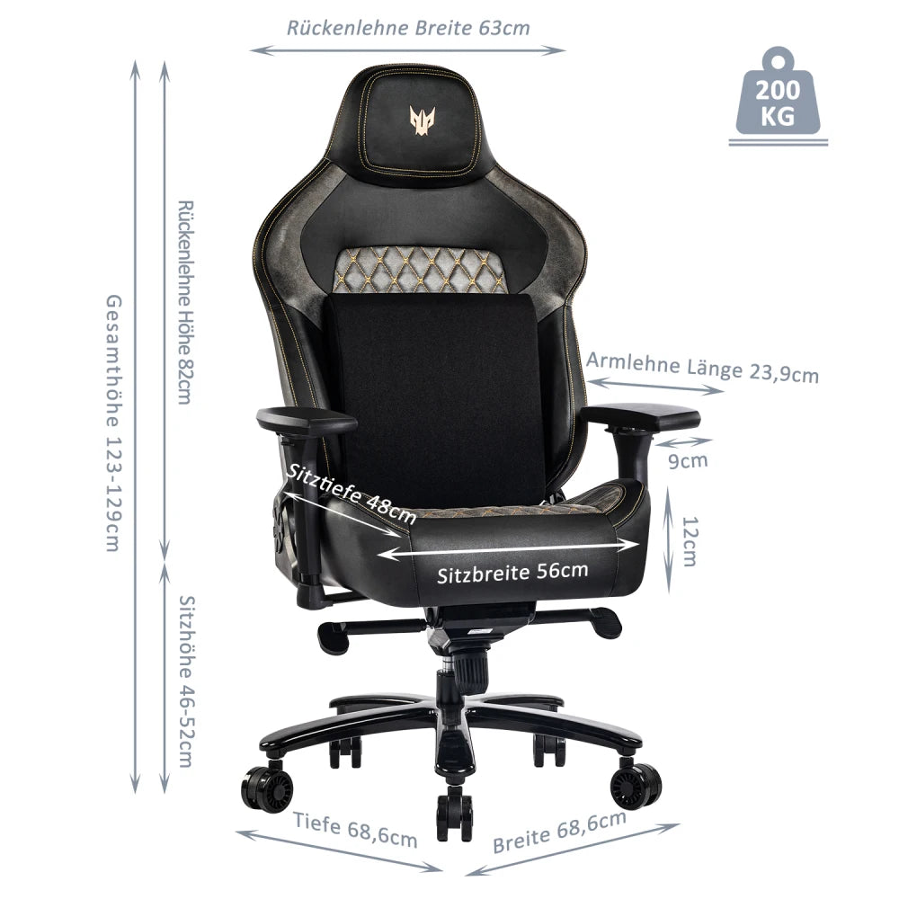 Gaming-Stuhl, Tragkraft 200 kg, verstellbare Armlehnen, 4D-Gaming-Stuhl mit Lordosenstütze, Chefsessel, ergonomischer Bürostuhl