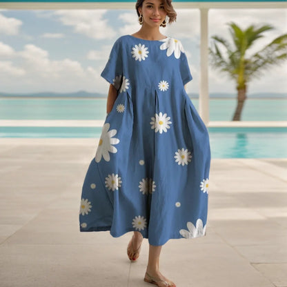 Kleid für Frauen Sommer neue Kurzarm Blumen druck O-Ausschnitt großen Saum lose Mode elegant lässig pendeln weibliche A-Linie Kleid.