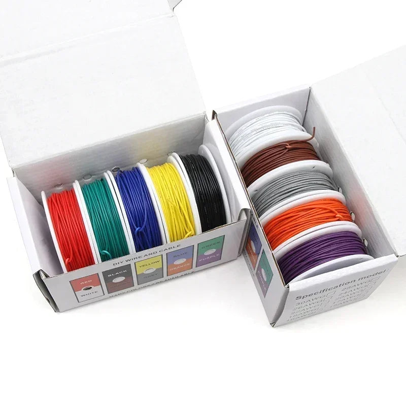 （5 Colors Mix Kit）UL1007 Wire PVC Insulation Tinned Copper Cable Stranded Electrical Line 30/28/26/24/22/20/18/16 AWG PCB Wire.