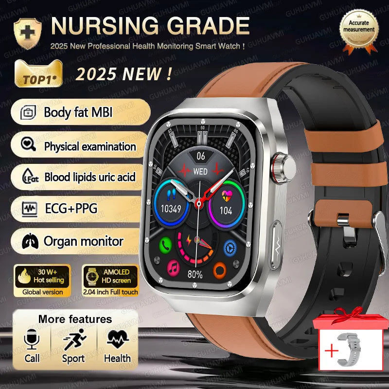 2025 New For Huawei Three highs Blood Pressure Smartwatch ECG Uric Acid Heart Rate Clock Body Analysis Health Monitoring Watches