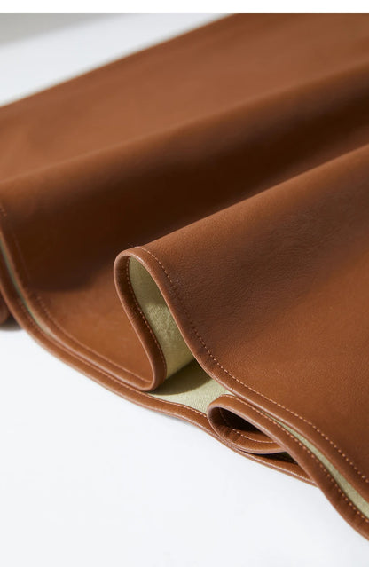 AMII Minimalist Elegant Commuter Environmentally Friendly PU Leather Skirt 2024 Winter New Women's Loose A-shaped Skirt 12444181