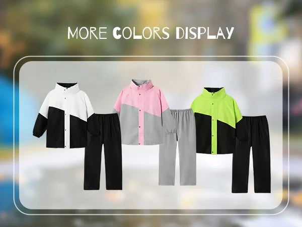 LOlanta Kids Waterproof Suit Hooded Raincoat Jacket and Trousers Set Puddle Suit with Zip for Boys Girls 8-14 Years.