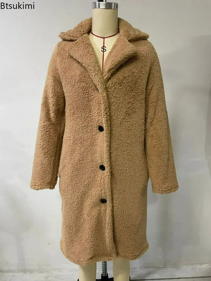 2025 frauen Winter Faux Wolle Mischungen Warme Mantel Einreiher Oberbekleidung Teddy Plüsch Mäntel Weibliche Chic Streetwear Mäntel 5XL.
