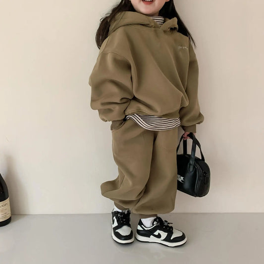 Winter neue Kinder Fleece Sweatshirt 2 stücke Set Langarm Kleinkind Outfits Baby warme Sport hose Anzug Jungen Mädchen Kleidung Set