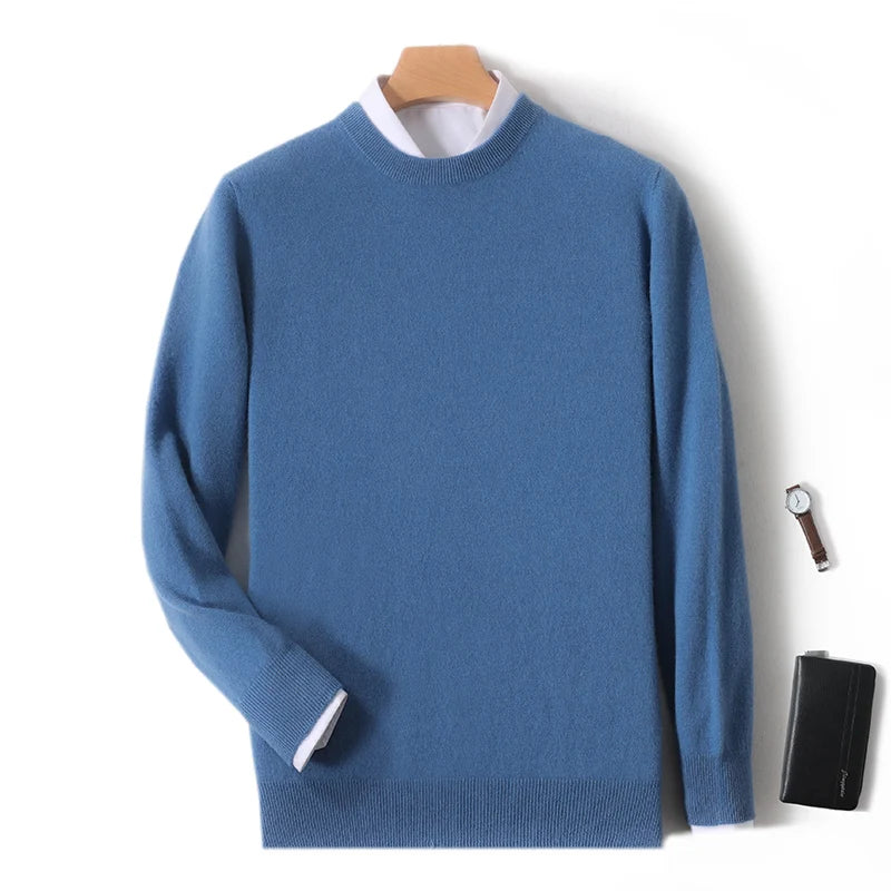 2025 100% Pure Merino Wool Men's Round Neck Pullover Solid Color Plus Size Casual Sweater Autumn And Winter Sports Cashmere Top.