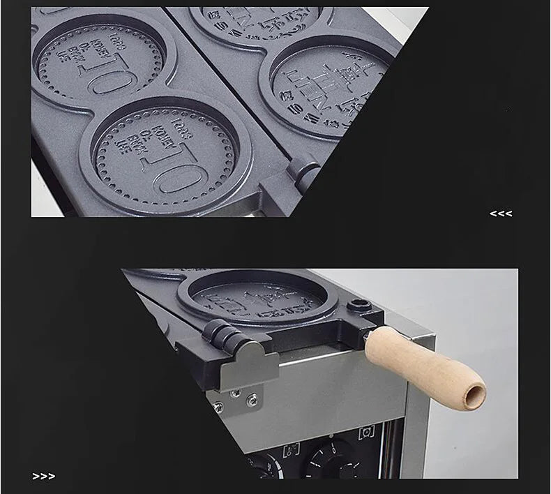 XEOLEO Commerical 4PCS Korean Coin Waffle Maker 3000W Non-stick Coating Gold Coin Bread Waffle Making Maker Electric/Gas.