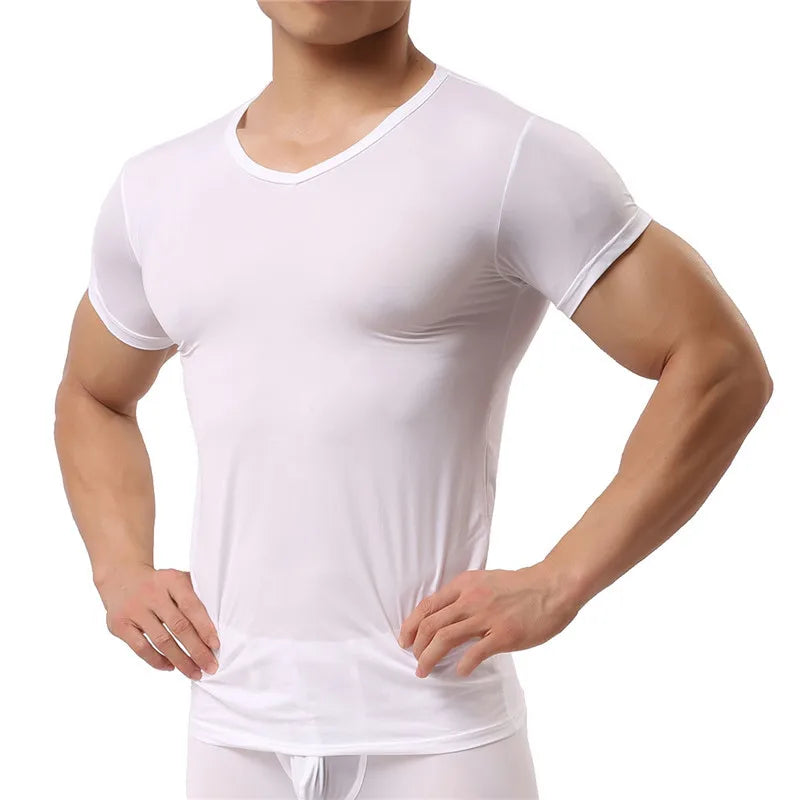 Ice Silk T Shirt for Men Summer Breathable Short Sleeve Tops Men's Quick Dry T-shirt Trainer Slim Tops