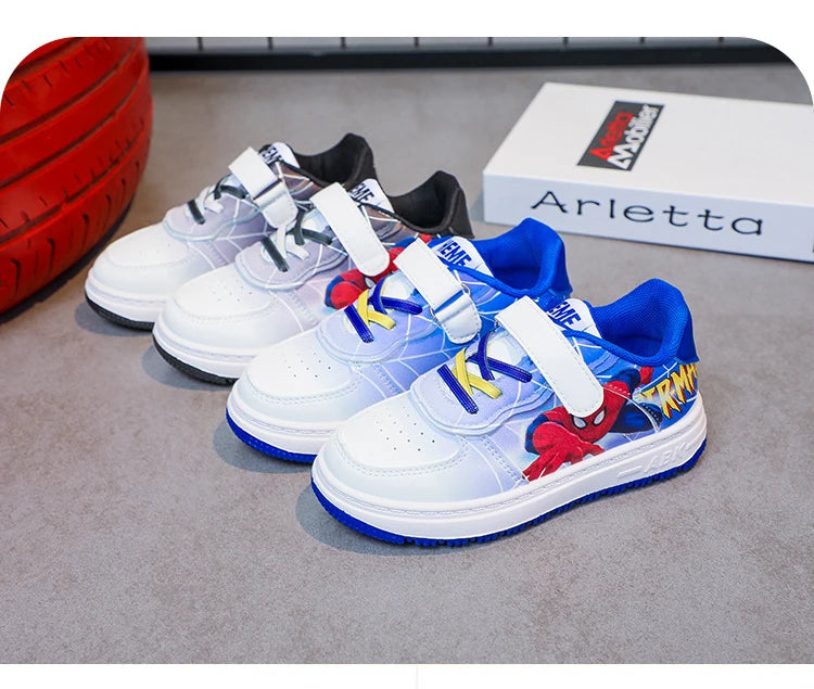 Disney Children's Casual Shoes Cartoon Boys' Breathable Fashion Sports Shoes Sneakers Pu Leather Blue White Shoes Size 26-37.