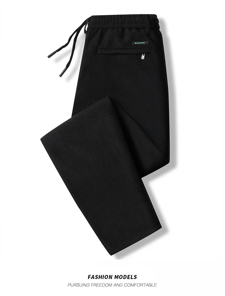 Elastic Waist Casual Pants Men Joggers Loose Fit Straight Pants Spring Autumn Male Trousers Large Size Black Grey.