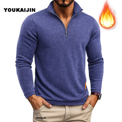 Men Sweatshirts Spring Thicker Pullover Quarter Zipper Pullover for Male Hoody Outdoor Sweatshir Autumn Solid Color Turtleneck.