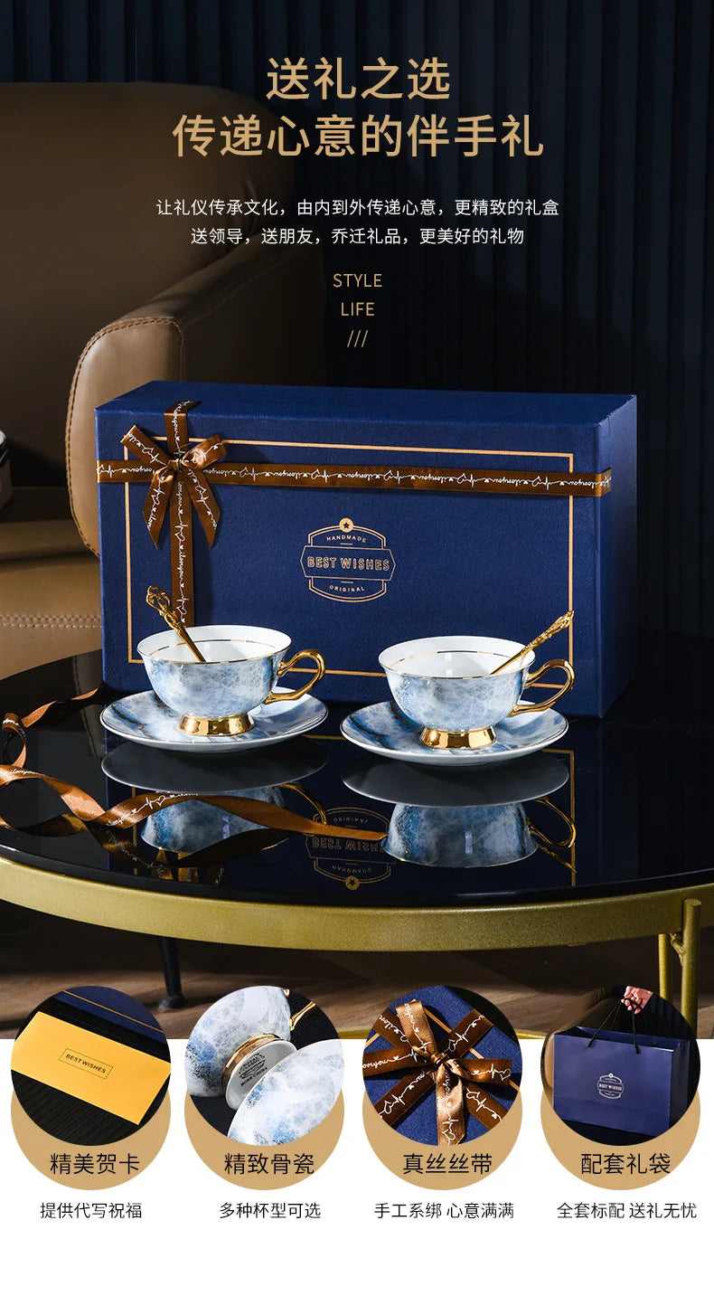 Retro Imperial European Coffee Cup Set Porcelain Tea Sets Luxury Gift Bone China Ceramic Cafe Wedding Decoration Drinkware.