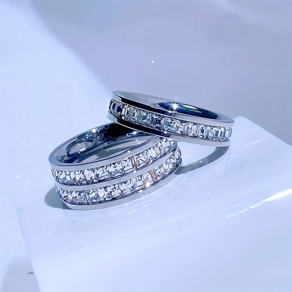 Luxury Stainless Steel Ring For Women Three-Piece Set Zircon Classic Fashion Finger Accessory Jewelry Female Gifts.