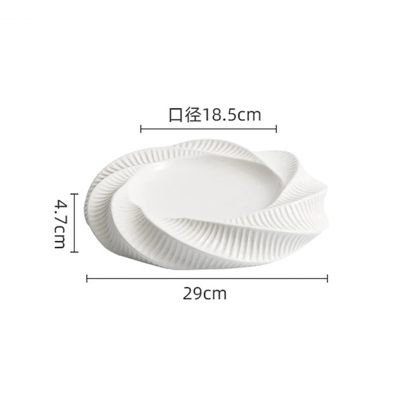White Ceramic Dining Plate Dinner Steak Hotel Restaurant Main Course Dessert Home Kitchen Tableware.
