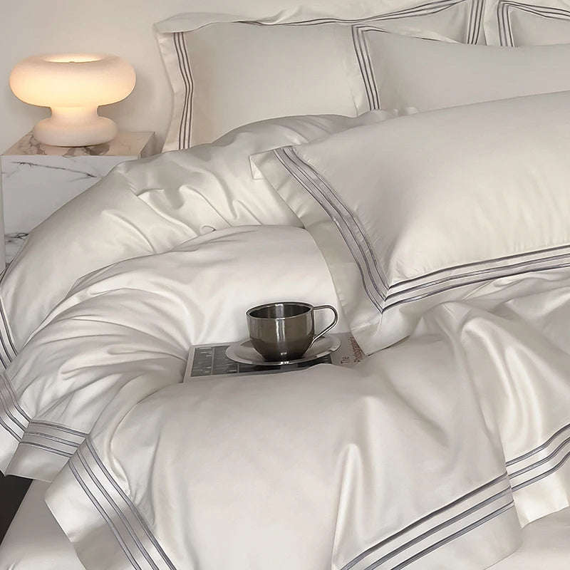 Luxury 1000TC Egyptian Cotton Solid Color Hotel Style Embroidery Bedding Set Duvet cover Set Flat/Fitted Bed Sheet Pillowcases.