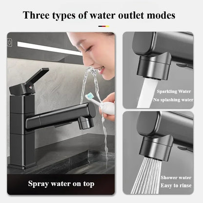 Pull Out Bathroom Faucet Hot and Cold Water Mixer Basin Sink Three Mode Water Outlet Faucet Washbasin Tap